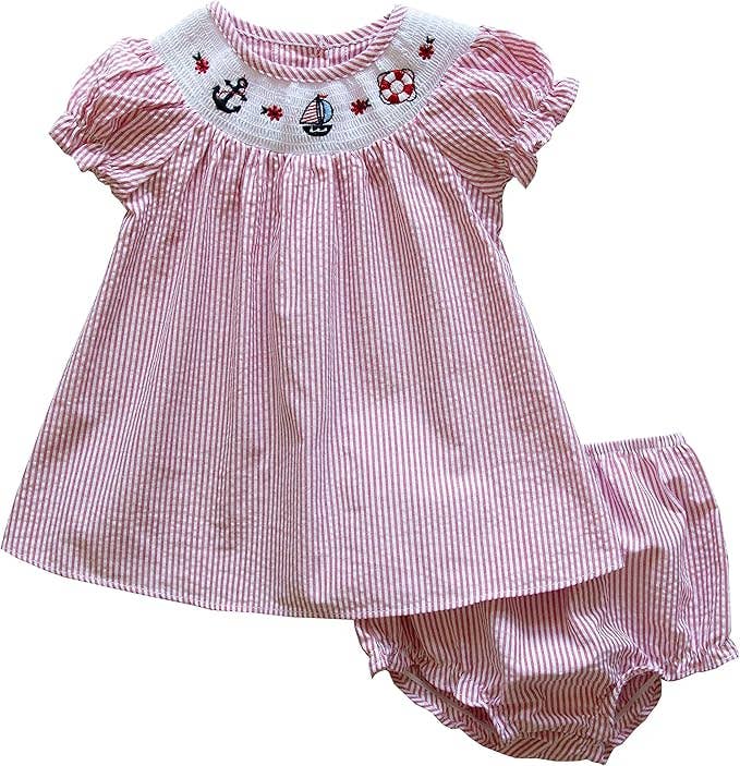Good Lad Newborn/Infant Girl Smocked Nautical Dress