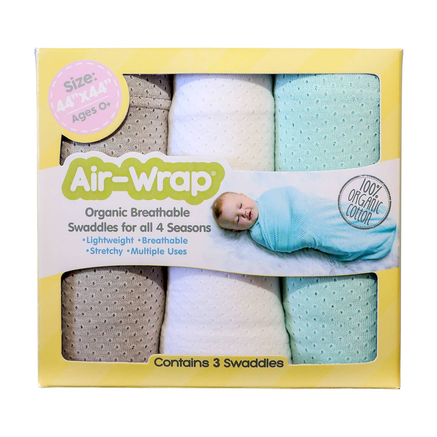 Airwrap Baby Blanket Swaddle Towel, 3 packs