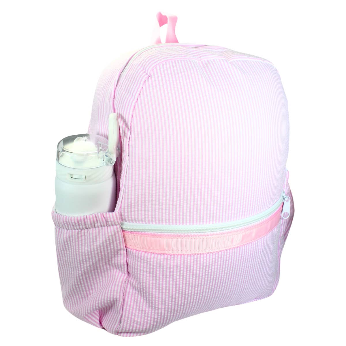 Pink Seersucker Medium Backpack w/ Pocket | Mint