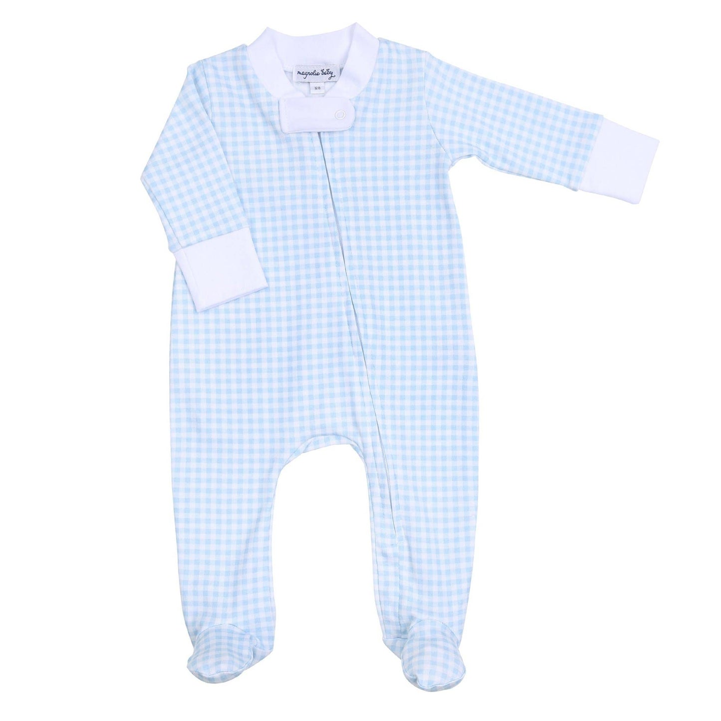 Mini Checks Zipper Footie - Blue