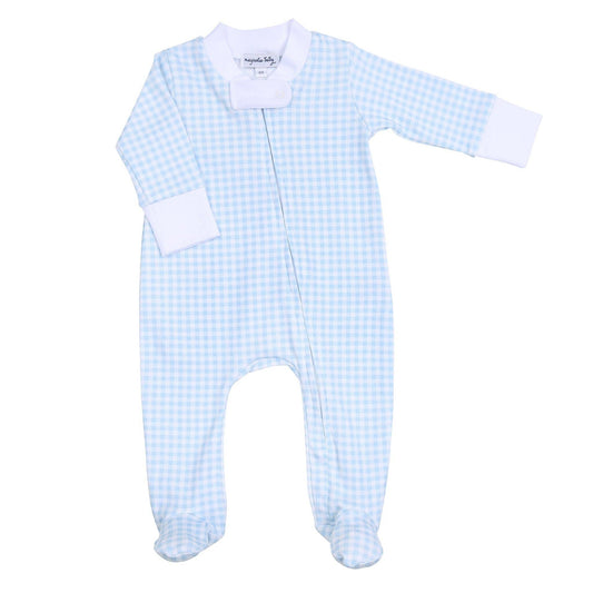 Mini Checks Zipper Footie - Blue