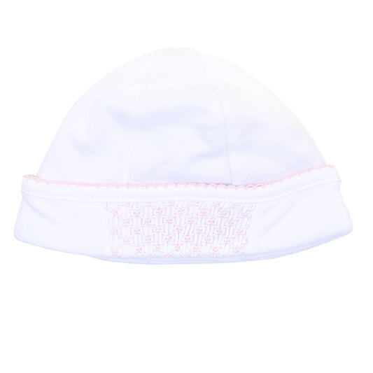 Solid Essentials White Pink Smocked Hat