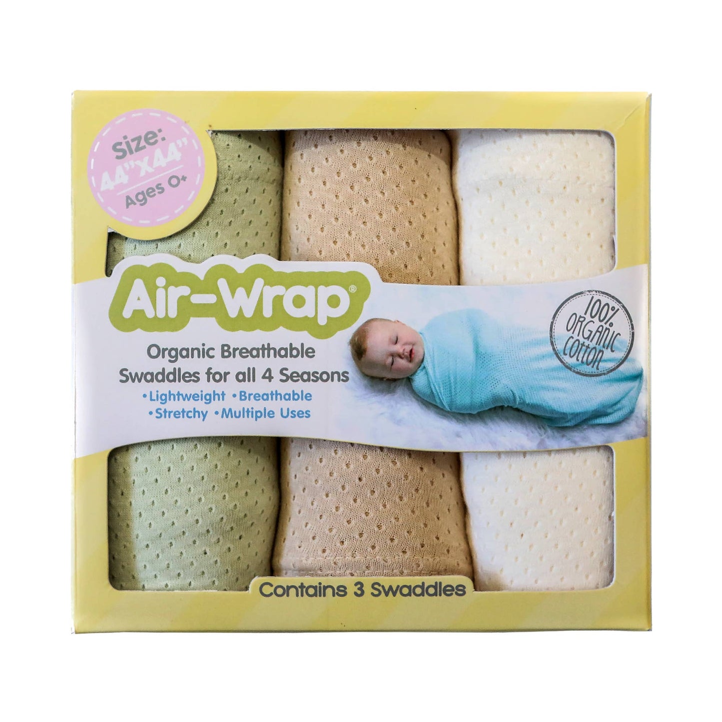 Airwrap Baby Blanket Swaddle Towel, 3 packs