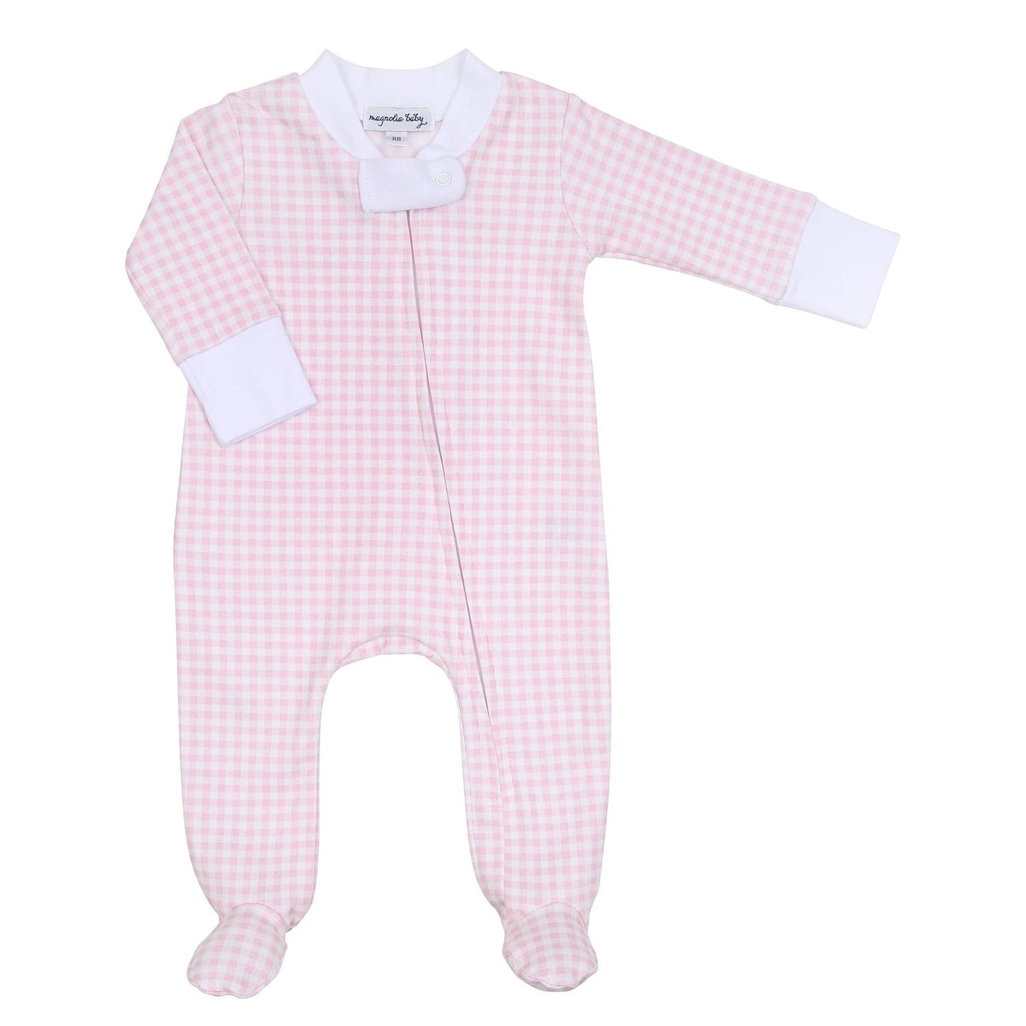 Mini Checks Zipper Footie - Pink