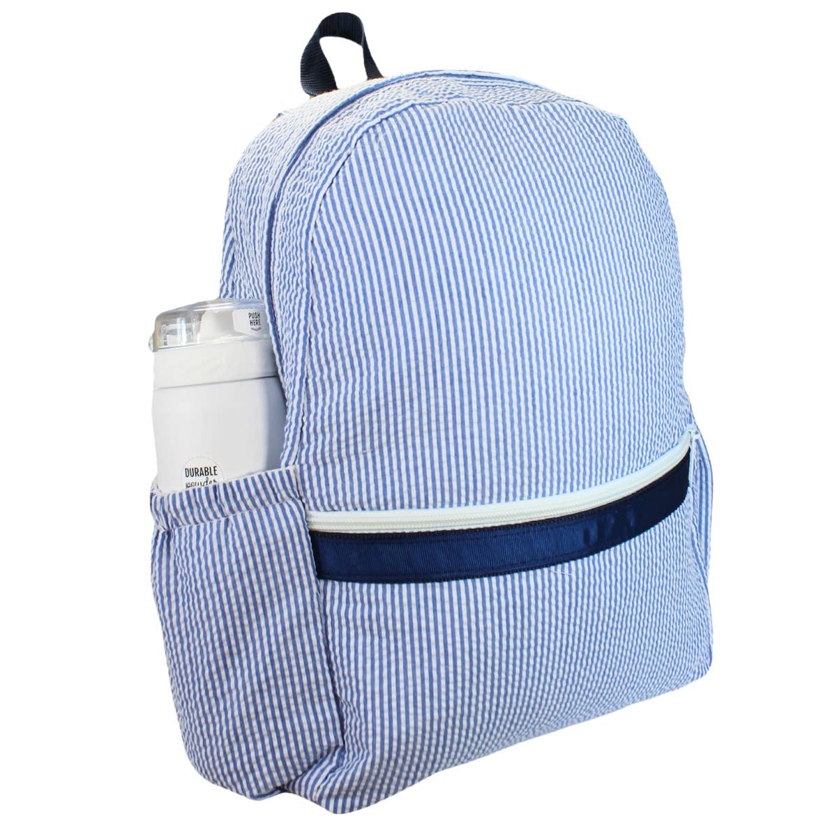 Navy Seersucker Medium Backpack w/ Pocket | Mint