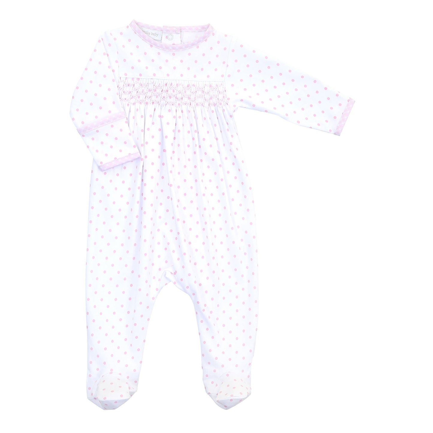 Gingham Dots Smocked Footie - Pink