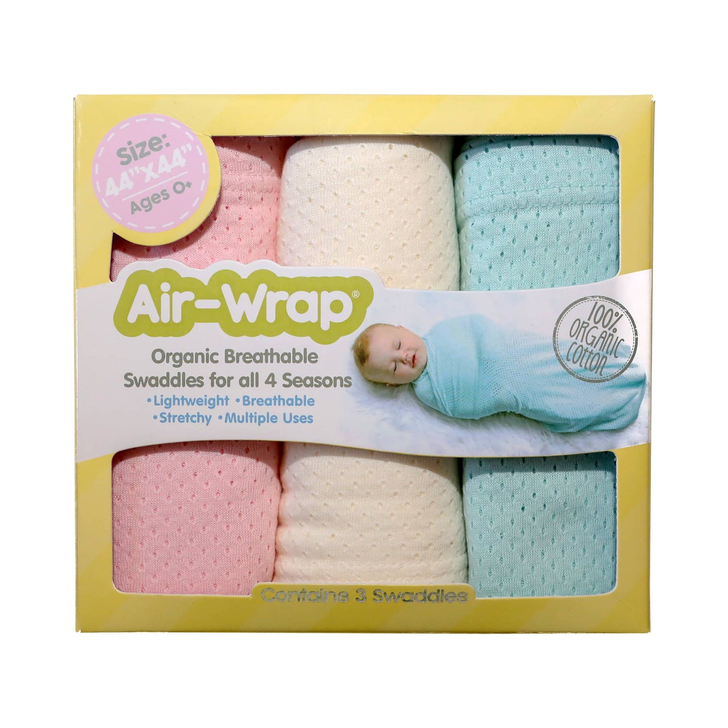 Airwrap Baby Blanket Swaddle Towel, 3 packs